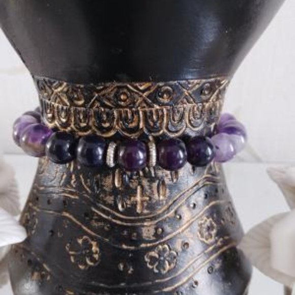 Amethyst Stretch Bracelet w/Tree of Life and Buddha Charm - Picture 2 of 5